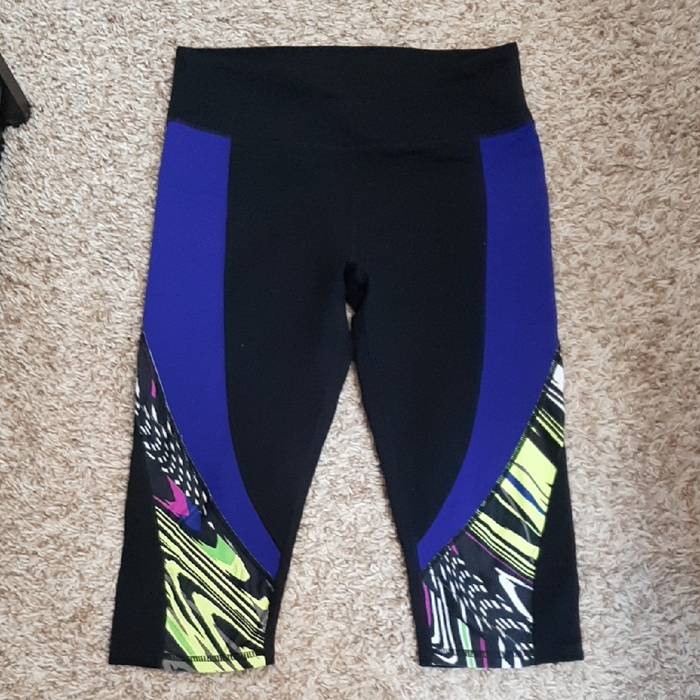 Fabletics Black and Blue Patterned Bike Shorts